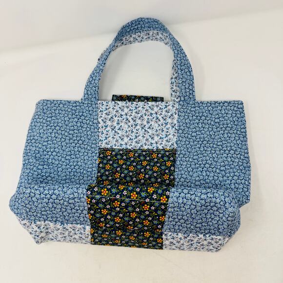 Handmade Floral Patchwork Tote Bag Blue Cottagecore Quilted Purse WVU Lining - Picture 6 of 11